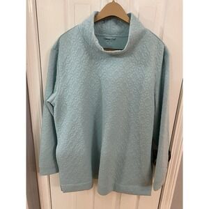 Coldwater Creek Pullover Women Large Blue Quilted Mock Neck Long Sleeve